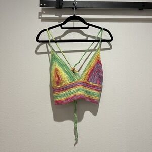 Crochet Knit Tank Top Pastel Color Homemade Festival, Stage Coach Party y2k Vtng